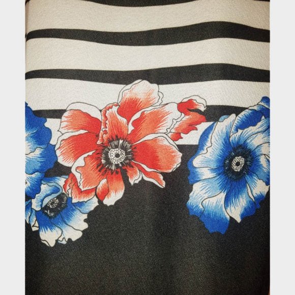 Vtg 80s Plus Size Stripe Floral Dress 20 1/2 - Picture 4 of 8